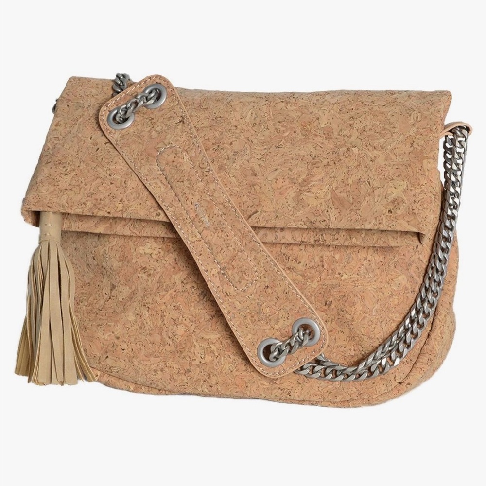 Elegant Tan Cork Clutch with Tassel